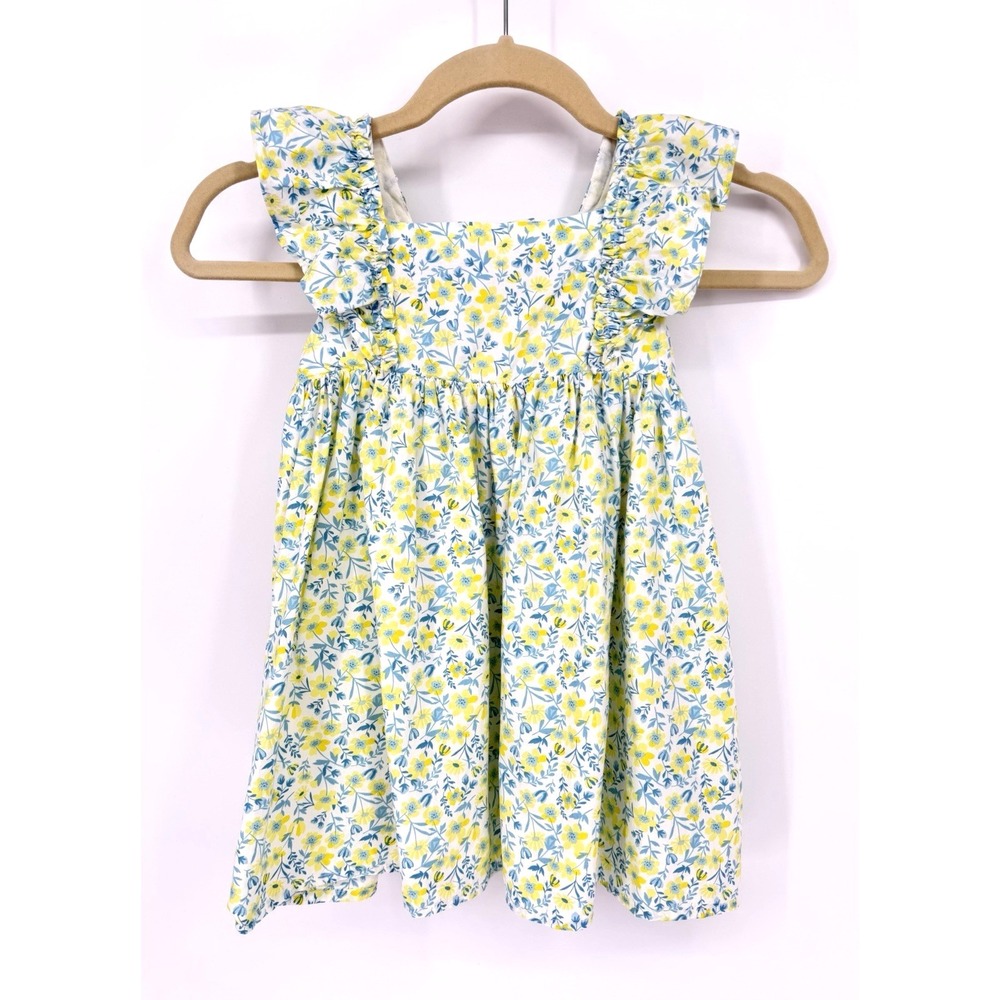 TOMMY‎ BAHAMA Girls Dress Size 7 Cotton Blue/Yellow Floral Fit Flare Ruffle Bow